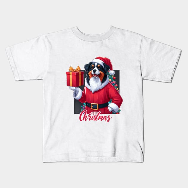 Christmas Black Tri Aussie Kids T-Shirt by BukovskyART